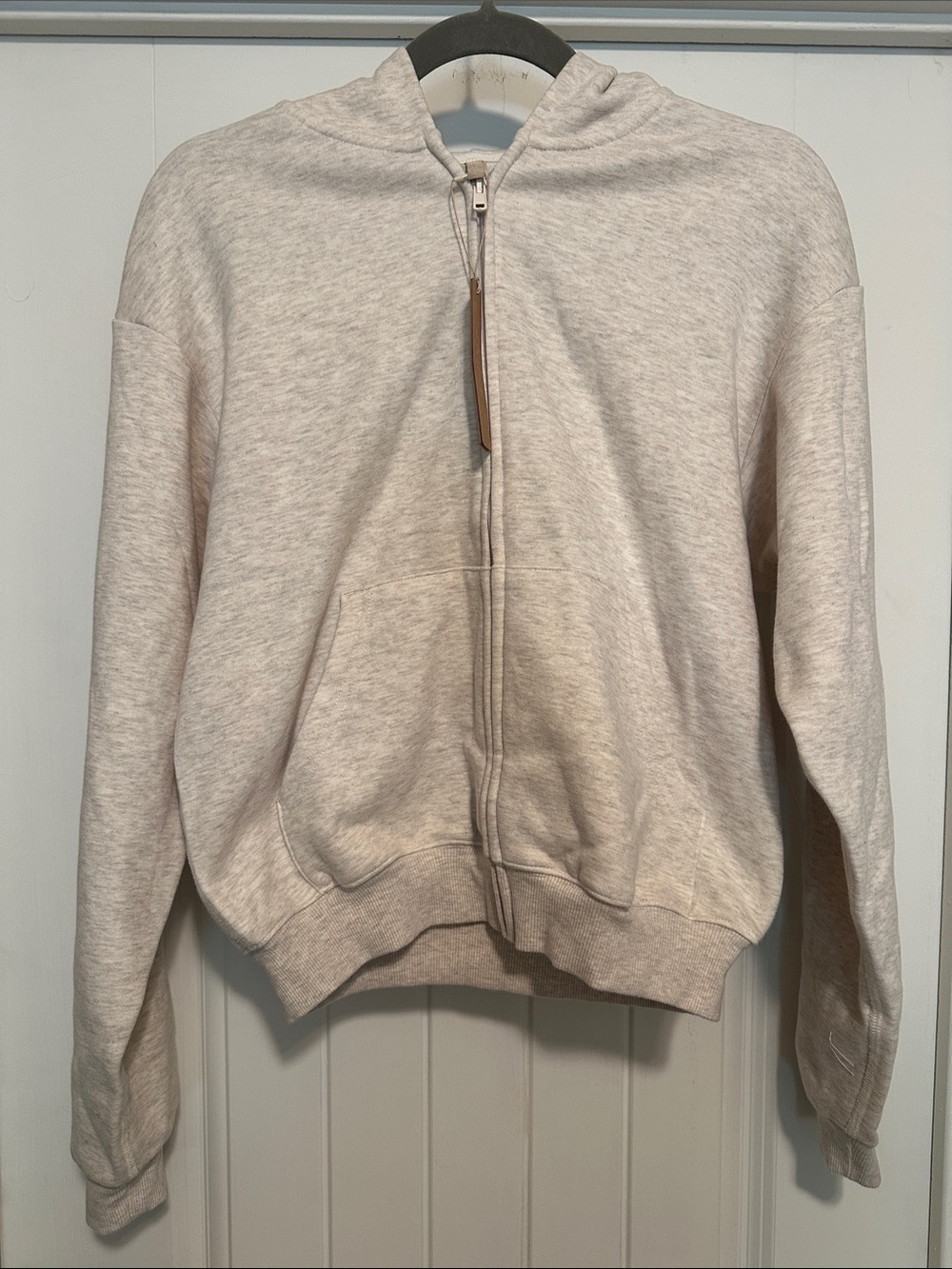 SKIMS Heather Oatmeal Cotton Fleece Zip Front Hoodie NWT